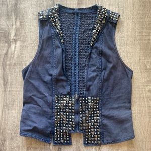 Navy Blue Handmade Studded Vest Top: Punk Rock Aesthetic